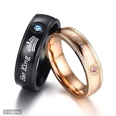 University Trendz Latest Pattern Stylish Metal Stainless Steel King/Queen Couple Rings for Girls and Boys