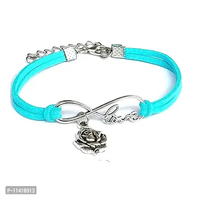 University Trendz Pu Leather Rose with Love Leather Bracelet/Friendship Band for Boys, Girls and Lovers Valentine's Day (Sky Blue)