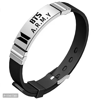 University Trendz BTS Army Metal Tag Silicon Wristband Bracelet with Jin Signature Bracelet for Boys & Men (Pack of 2)-thumb2