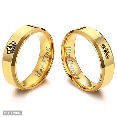 University Trendz 2Pcs Her King His Queen Stainless Steel Gold Rings for Wedding, Valentine’s Day for Couples (Please Select Men & Women Pair Size)