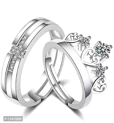 University Trendz Silver Plated His and Her Crown Stylish Rings for Couples/Men/Women