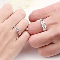 University Trendz Valentine Special Silver Plated CZ Adjustable Couple Finger Ring for Men/Women/Lovers (Pack of 2)-thumb3