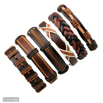 University Trendz Leather Bracelet for Boys and Men (Brown, 6 Pieces)-thumb0