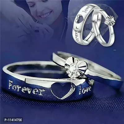 University Trendz Forever Love Engraved Silver Plated Adjustable Couple Rings for Lovers (Pack of 2)-thumb5