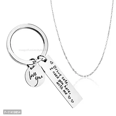University Trendz Drive Safe I Need You Here with Me Engraved Stainless Steel Keychain (Silver)-thumb0
