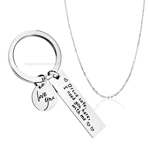 University Trendz Drive Safe I Need You Here with Me Engraved Stainless Steel Keychain (Silver)