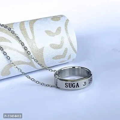 University Trendz Suga Bangtan BTS Silver Stainless Steel Ring Pendant Necklace for Men & Women-thumb2