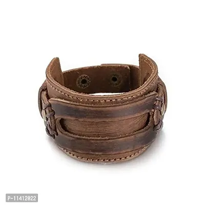 University Trendz Leather Base Metal Bracelet for Men (Brown)