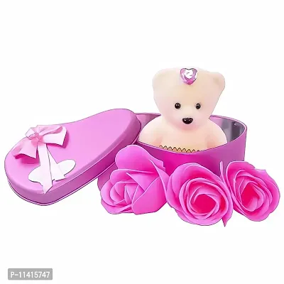 University Trendz Valentine Romantic Gift Combo of Silver Plated Forever Love Promise Couple Ring with Red Rose Flower & Pink Teddy Bear (Pack of 3)-thumb5
