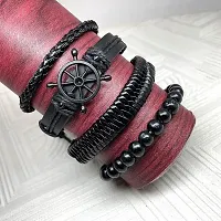 University Trendz 4PCs/Set Braided Wrap Leather Bracelets for Men Women Vintage Wooden Beads Ethnic Tribal Wristbands Bracelet-thumb2