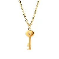 University Trendz Stainless Steel Heart Lock and Key Bracelet Pendant Set for Couples Men and Women (Gold)-thumb4