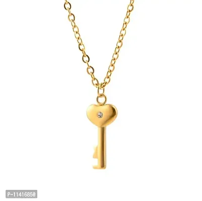 University Trendz Stainless Steel Heart Lock and Key Bracelet Pendant Set for Couples Men and Women (Gold)-thumb5