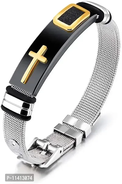 University Trendz Stainless Steel Modern Style Lord Jesus Christ Cross Design Christian Casual Bracelet for Boys and Girls (Silver)