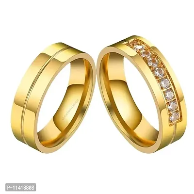 University Trendz Gold Plated Promise Band Couple Rings for Lovers Valentine Gift Sets for Men and Women