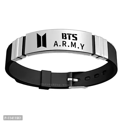 University Trendz Army BTS Stainless Steel Silicon Wristband Bracelet for Boys & Girls