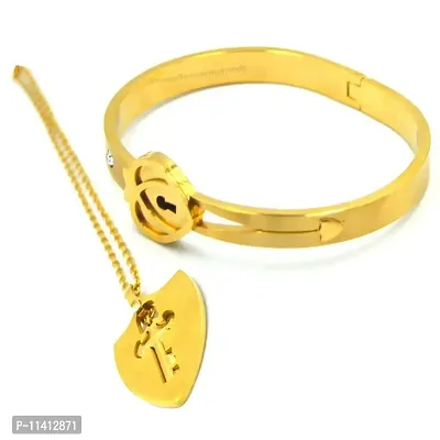 University Trendz Golden Heart Lock & Key Couple Bracelet Pendent Necklace Set, Newest Design Couples Jewelry
