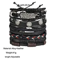 University Trendz Black Base Metal Leather Dyed Rope Multi Strand Wrist Band Bracelet for Men & Women(Set of 5)(Black)-thumb1