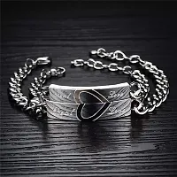 University Trendz Stainless Steel His Her Real Love Distance Couple Bracelet for Men and Women -2 Pieces-thumb2