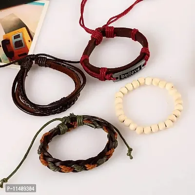 University Trendz leather Base Metal Stone Beads Bracelet For Unisex-Adult (Multicolored) (Pack of 4)-thumb5
