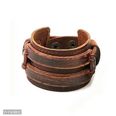 University Trendz Double Leather Black Buckle Cuff Bracelet for Men and Women-thumb0