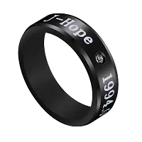University Trendz Black BTS J-Hope Stainless Steel Ring Combo with Kpop Bar J-Hope Pendant Necklace (Pack of 2)-thumb2