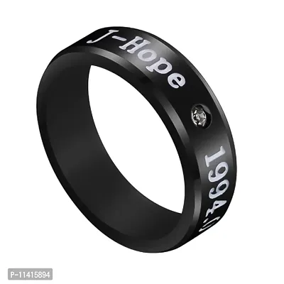 University Trendz Black BTS J-Hope Stainless Steel Ring Combo with Kpop Bar J-Hope Pendant Necklace (Pack of 2)-thumb3