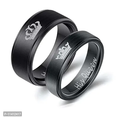 University Trendz Black Crown Stainless Steel King Queen Couple Ring for Lovers Valentine Gift Sets for Men and Women