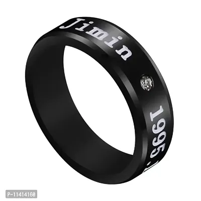 University Trendz BTS Jimin Combo - Bangtan Jimin Signature Bracelet, Bar Pendant & Name DOB Engraved Black Stainless Steel Ring (Pack of 3)-thumb4