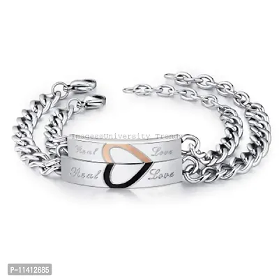University Trendz Stainless Steel His Her Real Love Distance Couple Bracelet for Men and Women -2 Pieces-thumb0