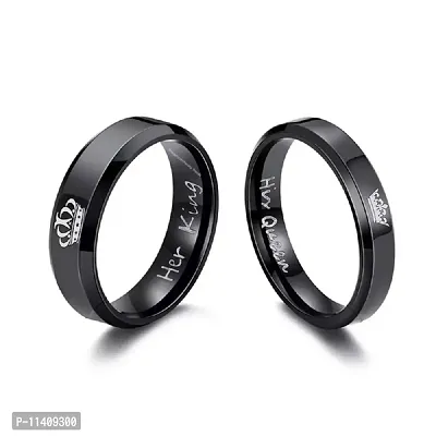 University Trendz 2PCS Black Titanium & Stainless Steel Couple Ring for Men & Women Wedding, Anniversary, Engagement(Please Select Pair Size from Style Option)(Black)-thumb0