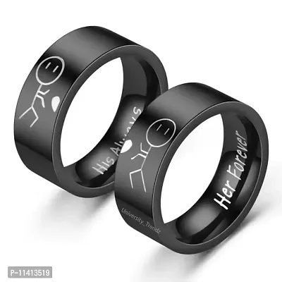 University Trendz Fashion Couple Ring His Always Her Forever Wedding Band Marriage Promise Ring (Black)