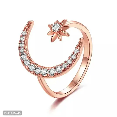 Vendsy Copper Silver Plated Crescent Star Moon Adjustable Ring for Women and Girls-thumb0