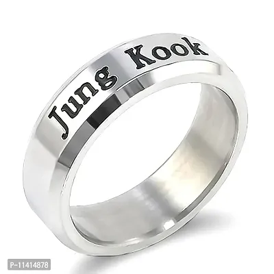 University Trendz BTS Bangtan Stainless Steel Ring - Kpop Jung Kook Name & DOB Ring for Men (Silver)
