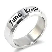 University Trendz BTS Bangtan Jung Kook Stainless Steel Ring Combo with Signature Printing Silicon Bracelet-thumb4