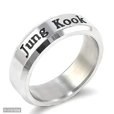 University Trendz BTS Bangtan Jung Kook Stainless Steel Ring Combo with Signature Printing Silicon Bracelet-thumb5