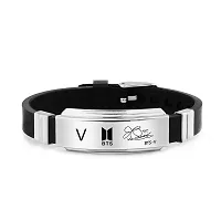University Trendz BTS V Tri Combo - Kpop V Signature Bracelet, Bar Pendant & Name DOB Engraved Black Stainless Steel Ring (Pack of 3)-thumb1