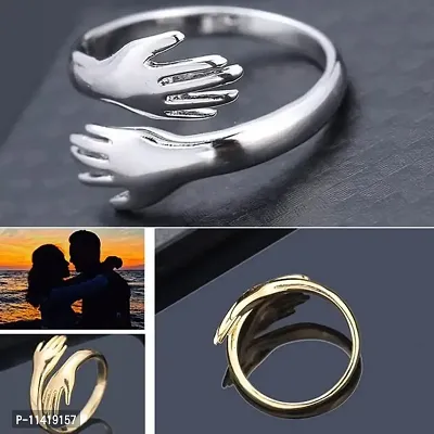 Vendsy Stainless Steel Double Hand Style Hug Embrace Promise Anniversary Ring for Womens and Girls-thumb4