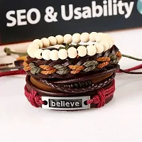 University Trendz leather Base Metal Stone Beads Bracelet For Unisex-Adult (Multicolored) (Pack of 4)-thumb1