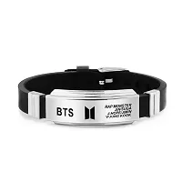 University Trendz BTS Kpop Multi Signature Printing Silicon Bracelet Combo with Leather Multi Rope Bracelet (Pack of 2)-thumb1