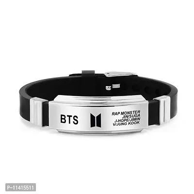 University Trendz BTS Kpop Multi Signature Printing Silicon Bracelet Combo with Leather Multi Rope Bracelet (Pack of 2)-thumb2