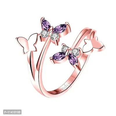 Vendsy Copper Silver Plated Butterfly Adjustable Ring for Women and Girls-thumb0