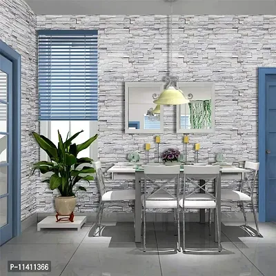 Univocean 3D Grey White Brick Stone Background Wallpaper PVC Waterproof HD Wall Paper (500 X 45 cm)-thumb4