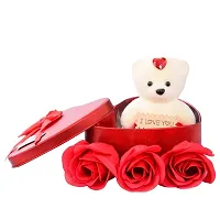 University Trendz Stainless Steel King Queen Couple Rings with Red Rose Flower Petals with Box & Soft Teddy Bear, Romantic Gift for Valentine Day-thumb2