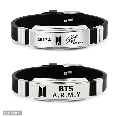 University Trendz BTS Army Metal Tag Silicon Wristband Bracelet with Suga Signature Bracelet for Boys & Men (Pack of 2)