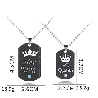 University Trendz Black Stainless Steel Her King His Queen Couple Pendant Necklace with Chains for Men, Women & Lovers (Black-Silver)-thumb1