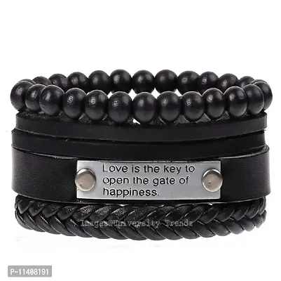 University Trendz Inspirational Love Key Words Leather Bracelet for Men and Women (Set of 4)