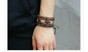 University Trendz Leather Bracelet for Boys and Men (Brown, 6 Pieces)-thumb3
