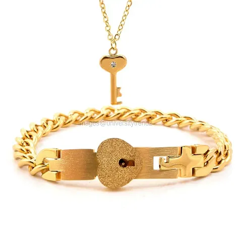 Couple Special Heart Lock and Key Bracelet Pendant Set
