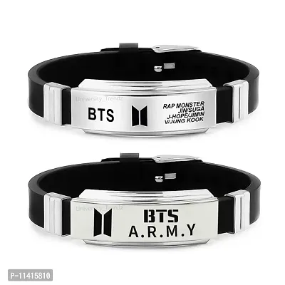 University Trendz BTS Army Metal Tag Silicon Wristband Bracelet with BTS Signature Bracelet for Boys & Men (Pack of 2)-thumb0