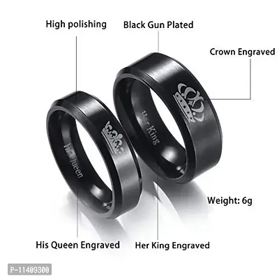 University Trendz 2PCS Black Titanium & Stainless Steel Couple Ring for Men & Women Wedding, Anniversary, Engagement(Please Select Pair Size from Style Option)(Black)-thumb2